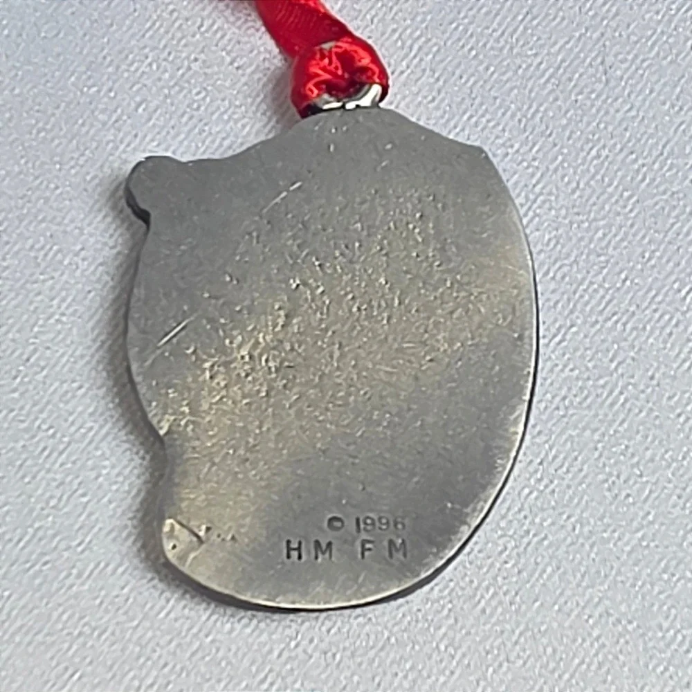 Vintage 1996 Franklin Mint Grizzly Bear Christmas Ornament Pewter Tone Wildlife